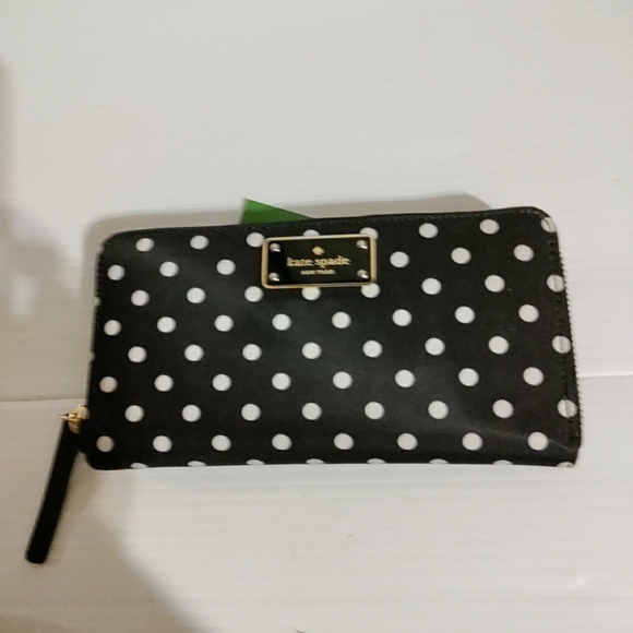 Kate Spade New York Polka Dot Zip Around Wallet Black White - Picture 2 of 8